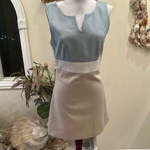 XOXO Blue and Cream Sheath Dress Sleeveless V-Neck Mini
